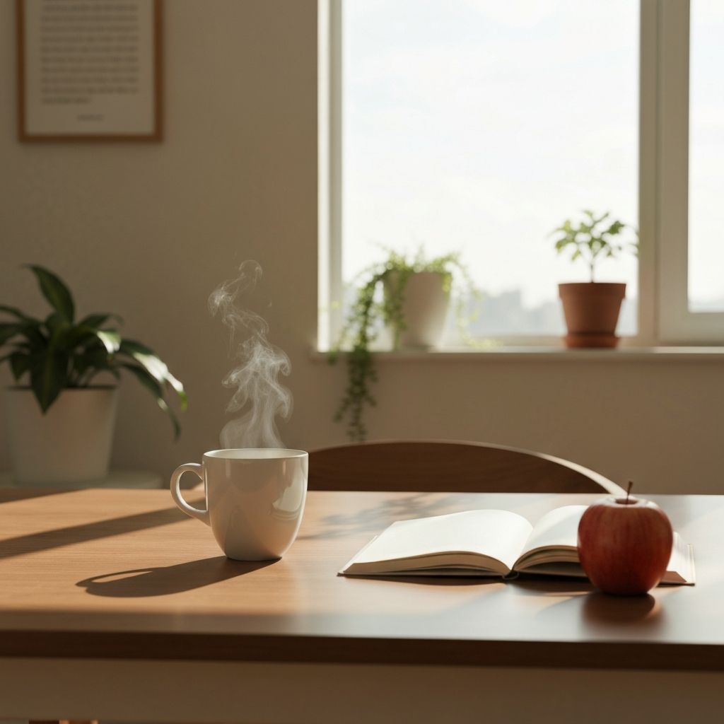 Journal and tea representing daily habits